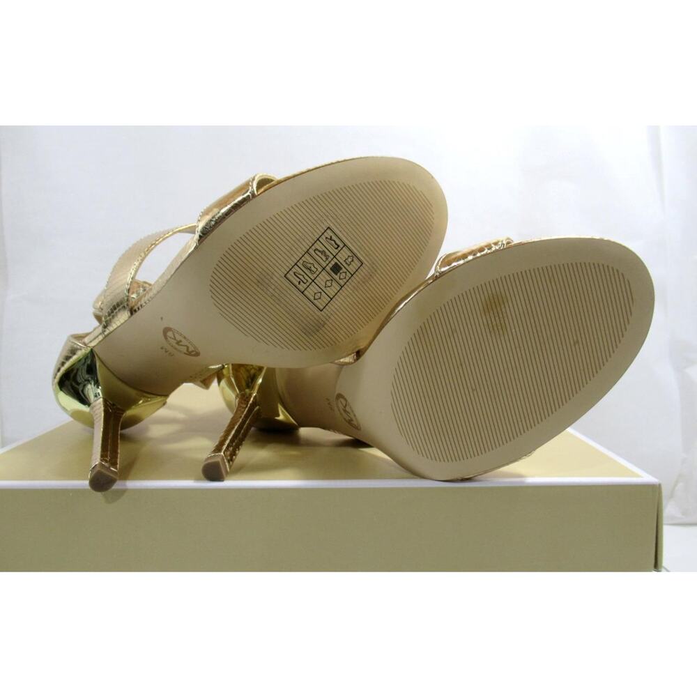 Michael Kors Amal Ankle Strap Sandal High Heel Metallic Leather Pale Gold Size 8 - Picture 9 of 9